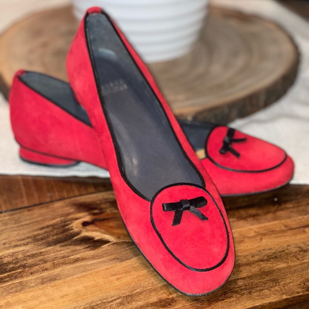 Stuart Weitzman Red Bow suede Loafers Vintage 7.5